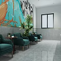 Spacious Billiard Room With Tile Decorated Front Desk Shelves Drinks Snacks And Billiard Tables