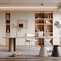 Cream Style Study Desk Bookcase Wardrobe Ornaments Vase Book Single Chair Stool Decorative Cabinet Computer 3d model