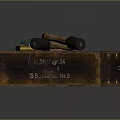 Military Grenades Crossed On Old Wooden Crate With Vintage Labels And Storage Markings