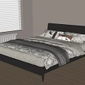 Modern Double Bed With Black Headboard White Gray Bedding And Decorative Pillows 3d model