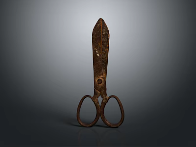Vintage Rusty Metal Scissors With Patina On Dark Isolated Background 3d model