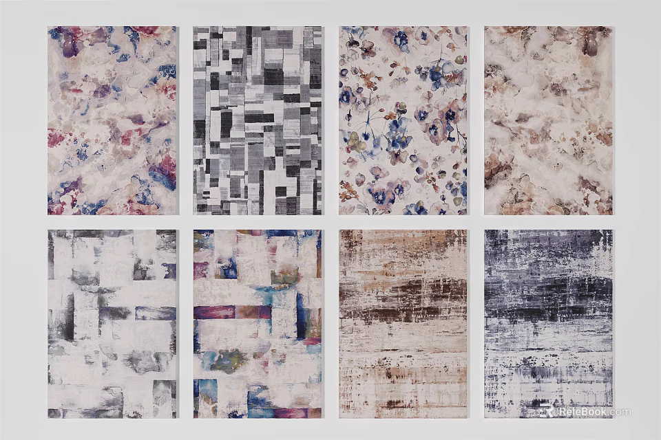 Stylish Square Rugs With Various Abstract Floral And Geometric Patterns For Interior Decor 3d model