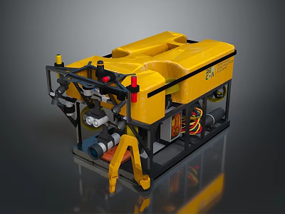 Yellow Mechanical Industrial Device Featuring Black Frame Mechanical Arm Pipes And Cables 3d model