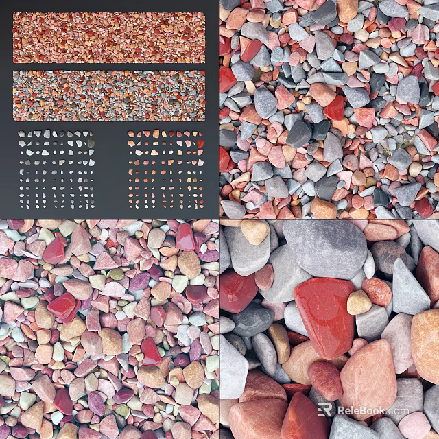 Natural Stone and Wood Material Samples Featuring Colorful Textures and Patterns 3d model