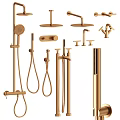 Modern Shower System Featuring Overhead Handheld Shower Head Faucet Control Knob And Hose