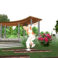 Park Landscape Featuring Lush Trees Curved Walkways Circular Plaza Red Structure And Playground Equipment