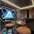 Modern KTV Interior Design With Starry Ceiling Large Screen Sofa And Glass Table 3d model