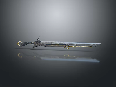 Fantasy Style Sword with Metallic Blade Ornate Golden Accents and Intricate Hilt Design 3d model