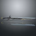 Fantasy Style Sword with Metallic Blade Ornate Golden Accents and Intricate Hilt Design