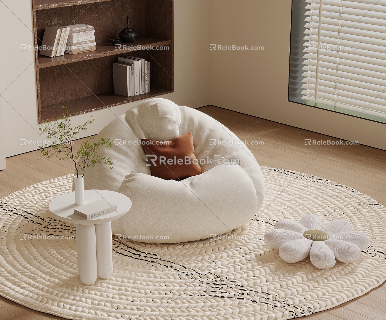 Cream Style Single Person Sofa Casual Sofa Lazy Person Sofa Side Corner Carpet Pillow 3d model