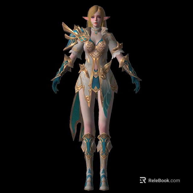 Detailed Fantasy Character in Ornate Armor With Wing Elements and Gold Blue Accents 3d model 