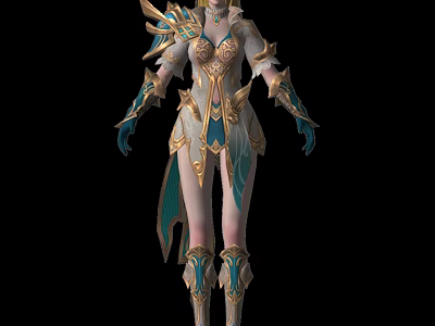 Detailed Fantasy Character in Ornate Armor With Wing Elements and Gold Blue Accents 3d model