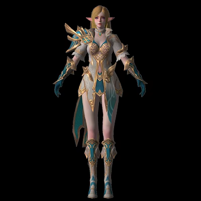 Detailed Fantasy Character in Ornate Armor With Wing Elements and Gold Blue Accents 3d model