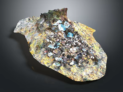 Decorative Shell Shaped Ornament With Colorful Rustic Yellow Surface And Embedded Blue Transparent Crystals 3d model