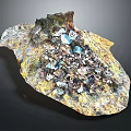 Decorative Shell Shaped Ornament With Colorful Rustic Yellow Surface And Embedded Blue Transparent Crystals