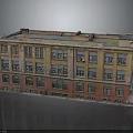 Vintage Multi Story Building Model With Yellow Red Facade And Windows