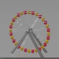 Colorful Ferris Wheel Model With White Frame Pink Yellow Cabins And Black Background Reflection