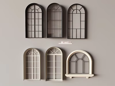 Different Styles Of Bay Windows With Dark And Light Colors And Arched Pane Designs 3d model