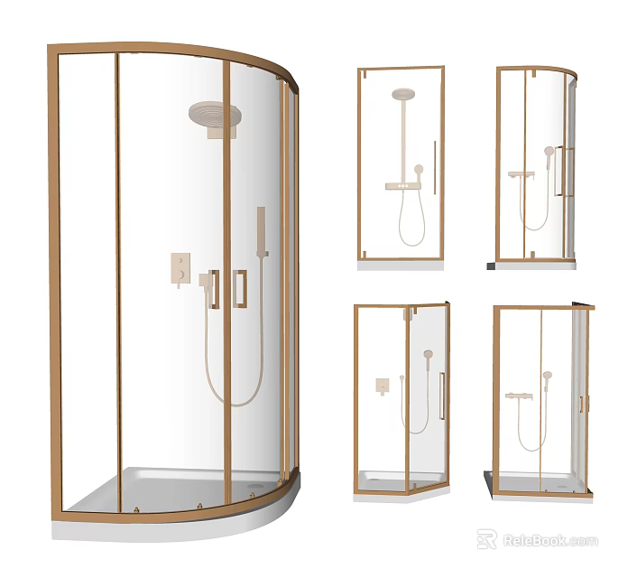 Shower Sauna Glass Enclosure with Metal Frame and Different Angles Design 3d model 