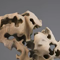 Natural Stone and Wood Decorative Sculpture with Hollow Design and Small Leaf Accent