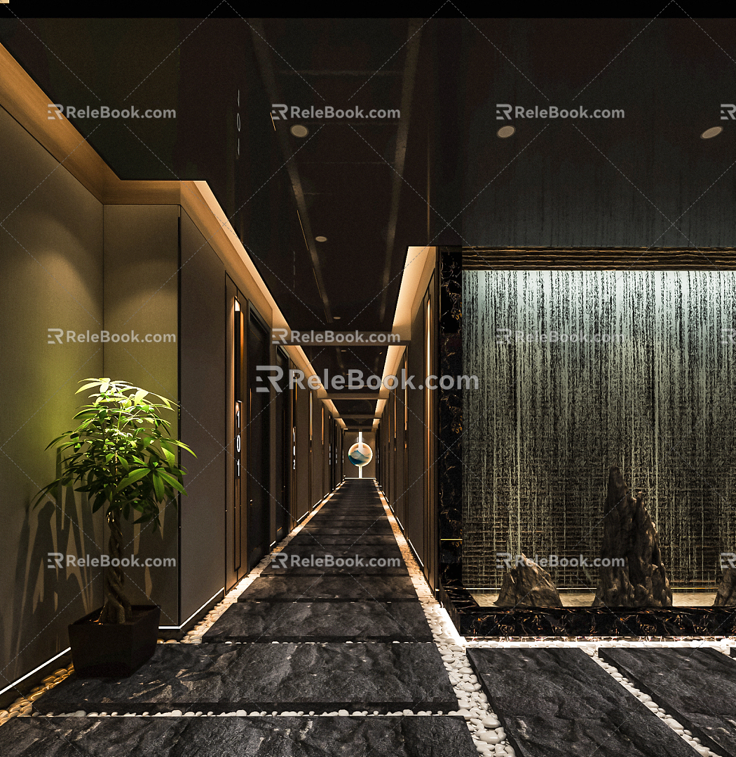 New Chinese Hotel Aisle Hotel Corridor Entrance Aisle Hotel Front Lobby Landscape Sick Guest Room Door 3d model