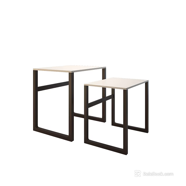 Two Modern Minimalist Coffee Tables With Black Metal Frame And Light Wood Top 3d model 