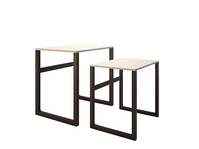 Two Modern Minimalist Coffee Tables With Black Metal Frame And Light Wood Top 3d model