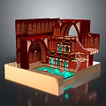 Traditional Interior Scene With Arched Structures Wooden Decor And Water Pool