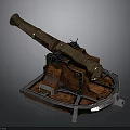Antique Brass Cannon Weapon With Wooden Carriage And Rustic Vintage Design
