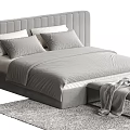 Modern Double Bed Interior Design With Upholstered Headboard Gray Bed Sheets And Nightstand 3d model