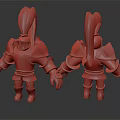 3D Knight Character With Gray Armor And Red Feather Helmet Front Back Views 3d model