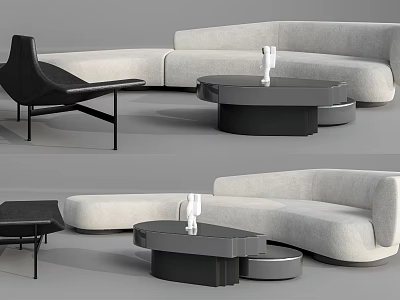 Modern Curved Sofa And Coffee Table Set With Upholstered Design And Round Metal Base 3d model