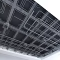 Modern Industrial Ceiling Design With Metal Grid Framework And Pipe Layout 3d model