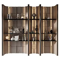 Modern Display Cabinet With Multiple Shelves Holding Vases Sculptures Books And Lamps