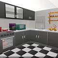 Everyday Kitchen Living Supplies Featuring Gray Cabinets White Countertops Red Pots Microwave And Orange Shelf