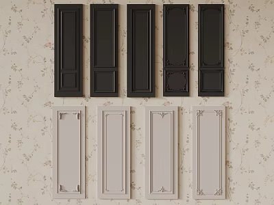 Various Black And Light Colored Cabinet Door Panels With Different Designs On Wallpaper Background 3d model