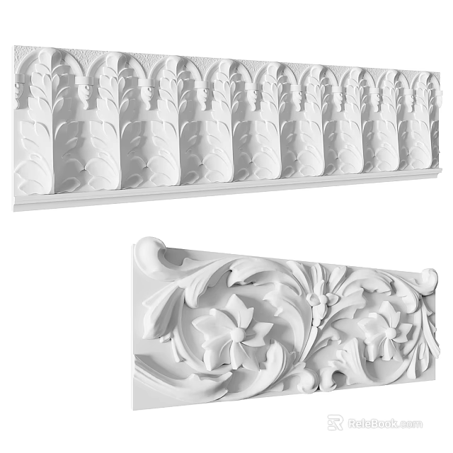 Elegant White Carved Ornamental Molding With Floral Leaf Patterns For Interior Design 3d model 