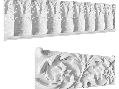 Elegant White Carved Ornamental Molding With Floral Leaf Patterns For Interior Design 3d model