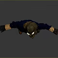 Game Movie Character Wearing Gas Mask Brown Apron Blue Top Shoulder Bag And Black Gloves