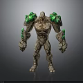 Muscular Stone Creature With Green Glowing Crystals On Shoulders And Arms