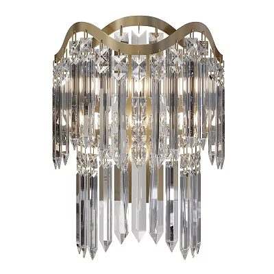 Elegant Crystal Wall Lamp With Gold Frame And Hanging Pendants Design 3d model