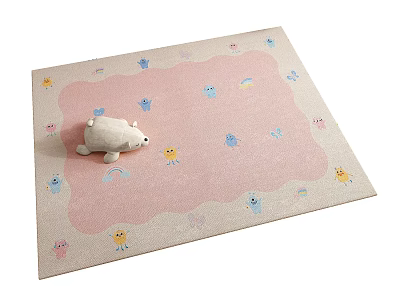 Soft Square Pink Rug With Beige Border And Cute Cartoon Animal Cloud Rainbow Patterns 3d model