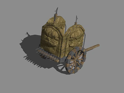 Ancient War Chariot With Wooden Wheels And Spiked Front Stone Containers 3d model