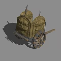 Ancient War Chariot With Wooden Wheels And Spiked Front Stone Containers