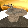 Naturalistic Scene Component With Layered Rock Base Dry Tree Branch And Roots