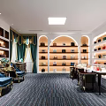 Elegant Luxury Boutique Interior With Display Shelves Leather Bags Comfortable Seats And Soft Carpets