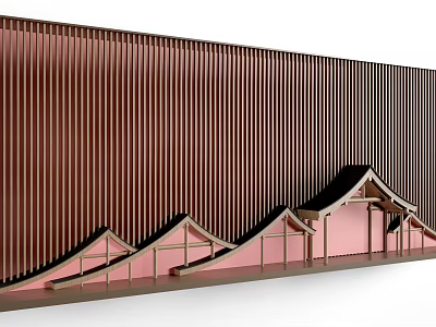 Modern Brown Vertical Striped Background Wall With Pink Base And Wavy Roof Design 3d model