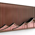 Modern Brown Vertical Striped Background Wall With Pink Base And Wavy Roof Design