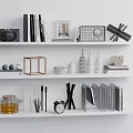 Modern Inflatable Model Decorations Arranged On White Display Shelves With Items 3d model