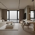 Modern Minimalist Open Plan Living And Dining Room With Warm Neutral Interior Design